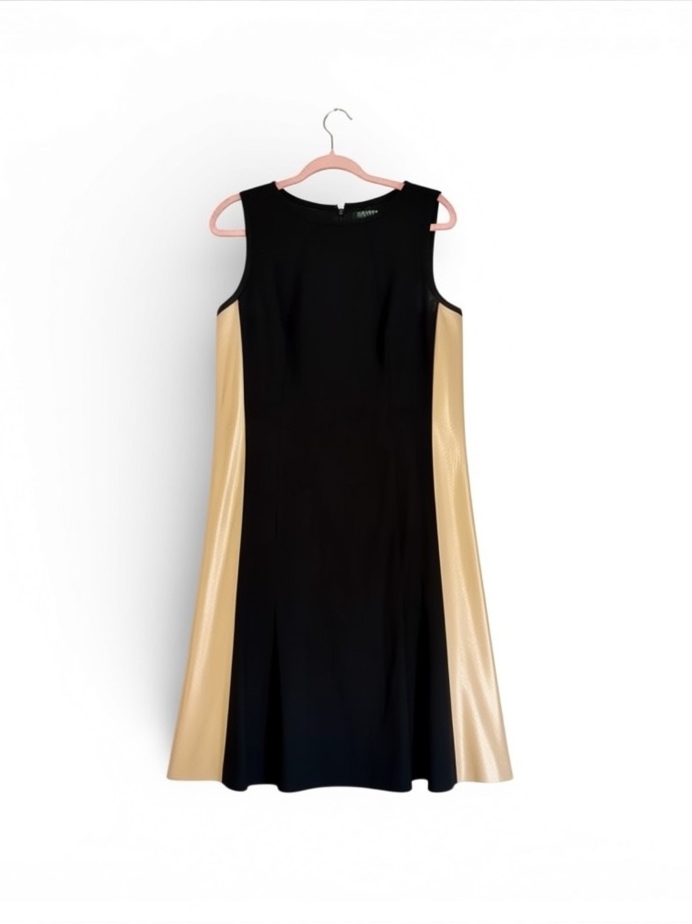 Lauren Ralph Lauren Faux Leather Color Block Cocktail A-Line Dress Sz 12